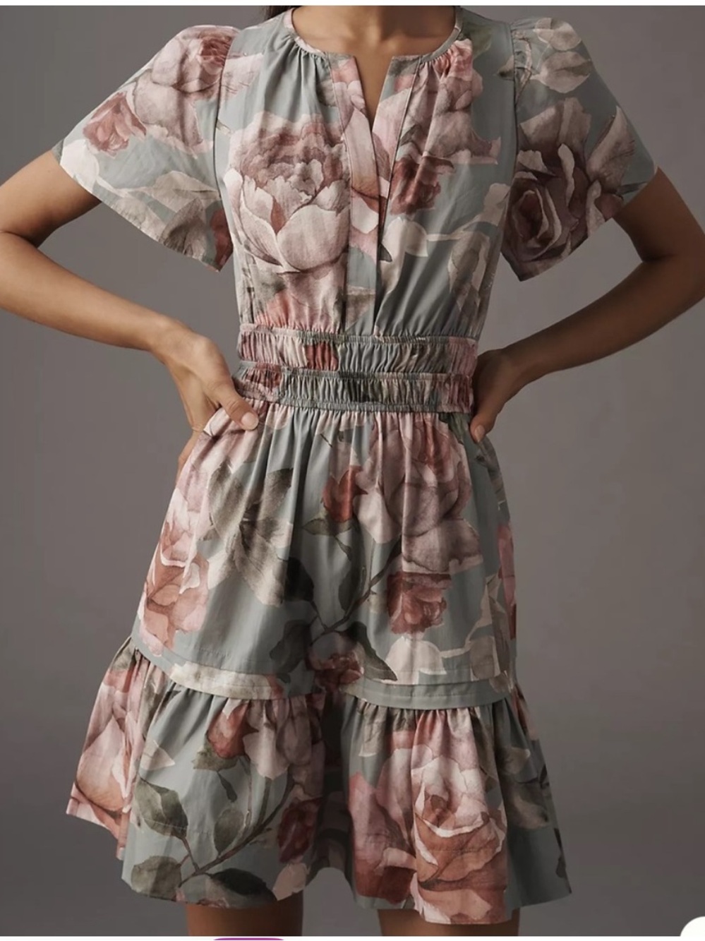 Anthropologie Sz XL Somerset Floral Split-Neck  Mini • NEW!
